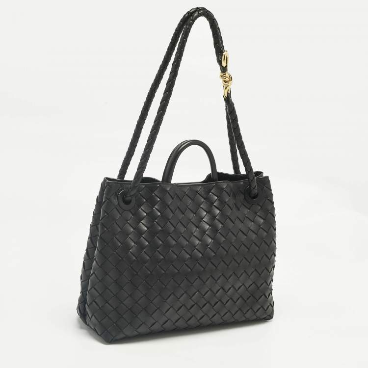 Pre Owned Bottega Veneta Black Intrecciato Leather Medium Andiamo Bag