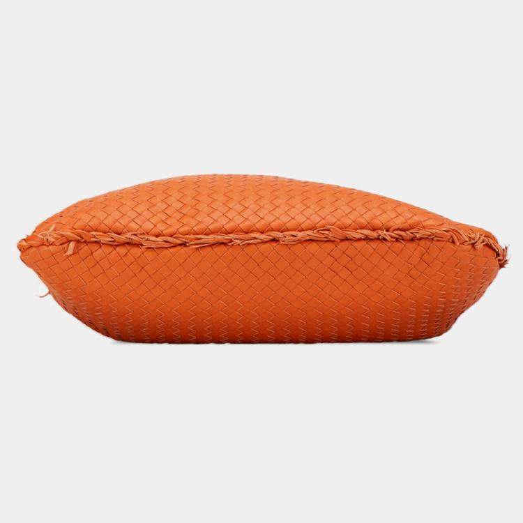 Pre Owned Bottega Veneta Orange Medium Nappa Intrecciato Fuzzy Veneta Hobo