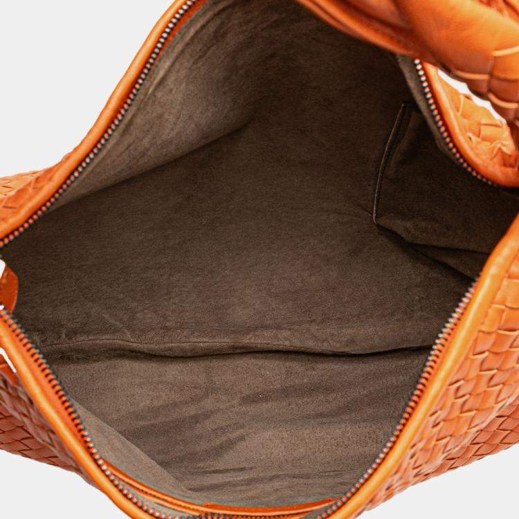 Pre Owned Bottega Veneta Orange Medium Nappa Intrecciato Fuzzy Veneta Hobo