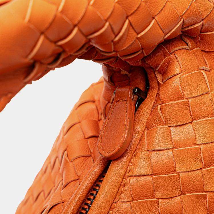Pre Owned Bottega Veneta Orange Medium Nappa Intrecciato Fuzzy Veneta Hobo