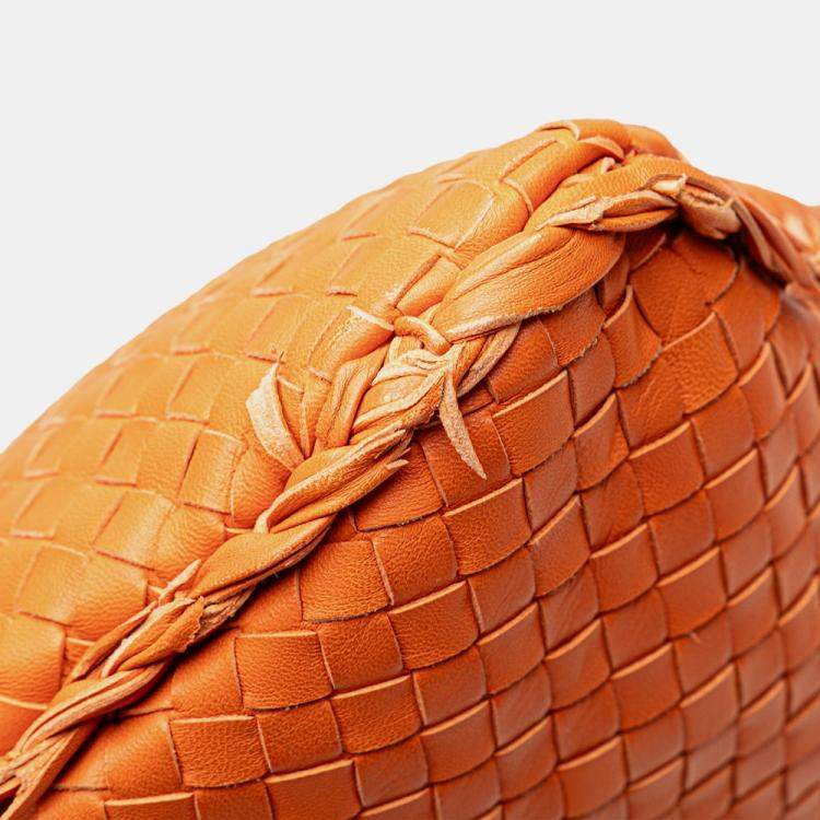 Pre Owned Bottega Veneta Orange Medium Nappa Intrecciato Fuzzy Veneta Hobo