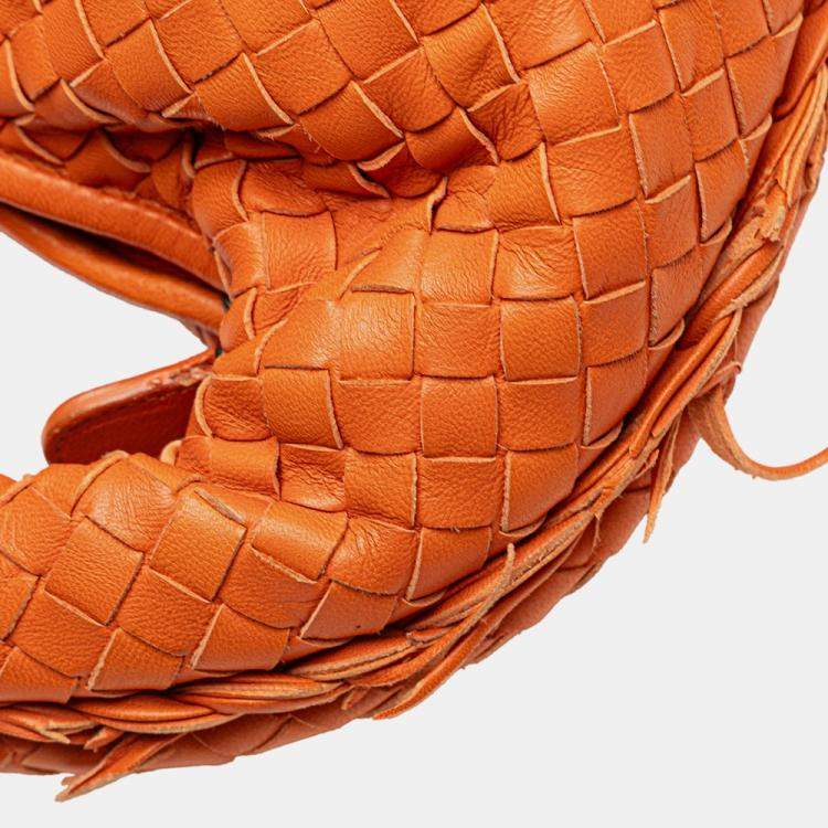 Pre Owned Bottega Veneta Orange Medium Nappa Intrecciato Fuzzy Veneta Hobo