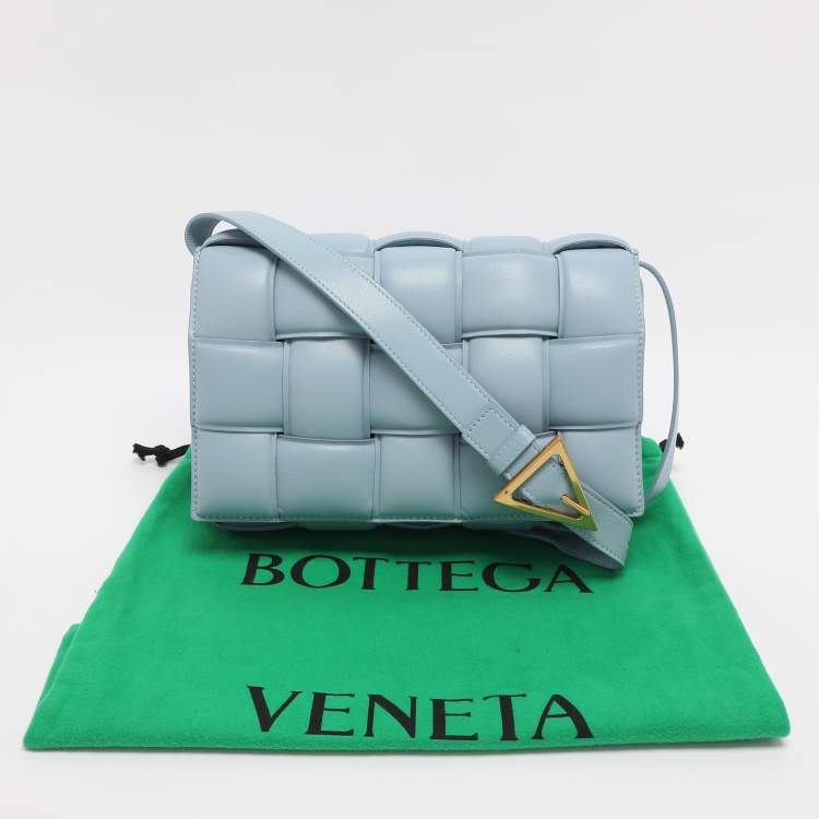 Pre Owned Bottega Veneta Light Blue Leather Cassette Padded Shoulder Bag