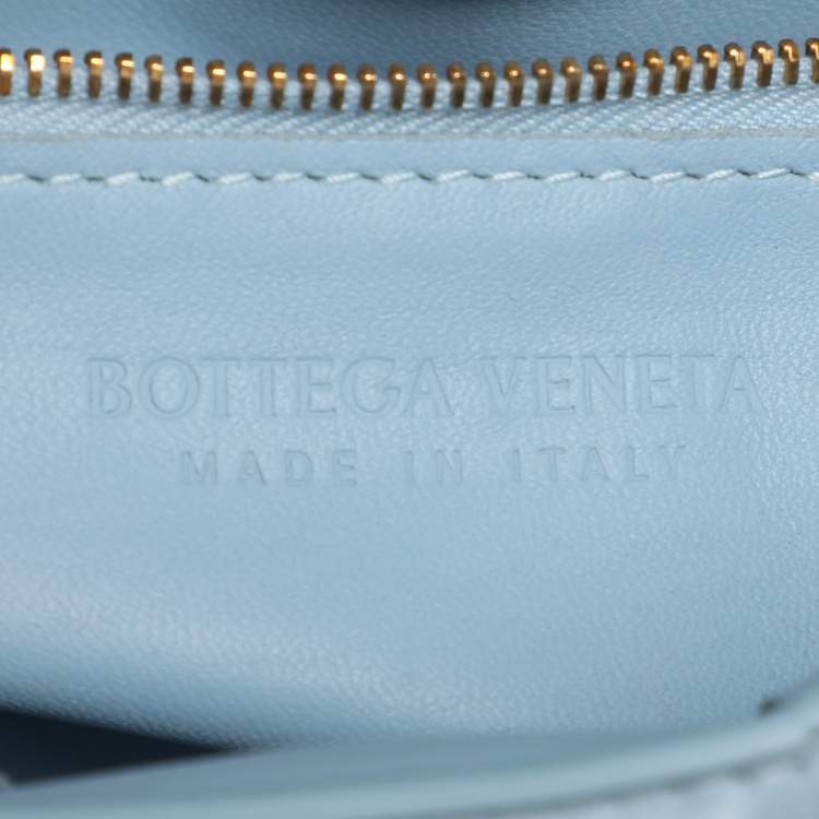 Pre Owned Bottega Veneta Light Blue Leather Cassette Padded Shoulder Bag