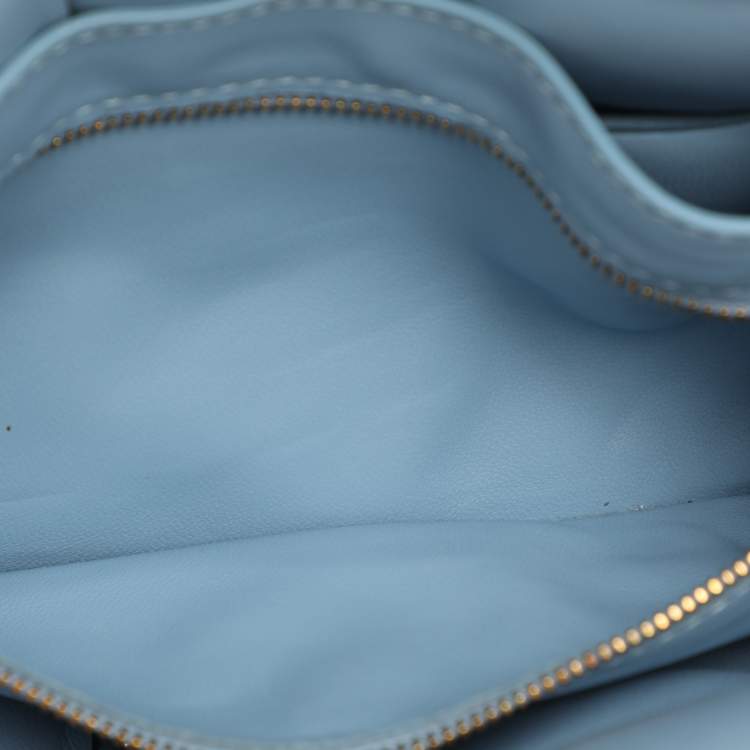 Pre Owned Bottega Veneta Light Blue Leather Cassette Padded Shoulder Bag