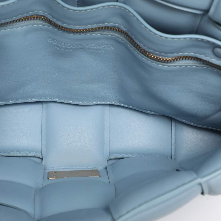Pre Owned Bottega Veneta Light Blue Leather Cassette Padded Shoulder Bag