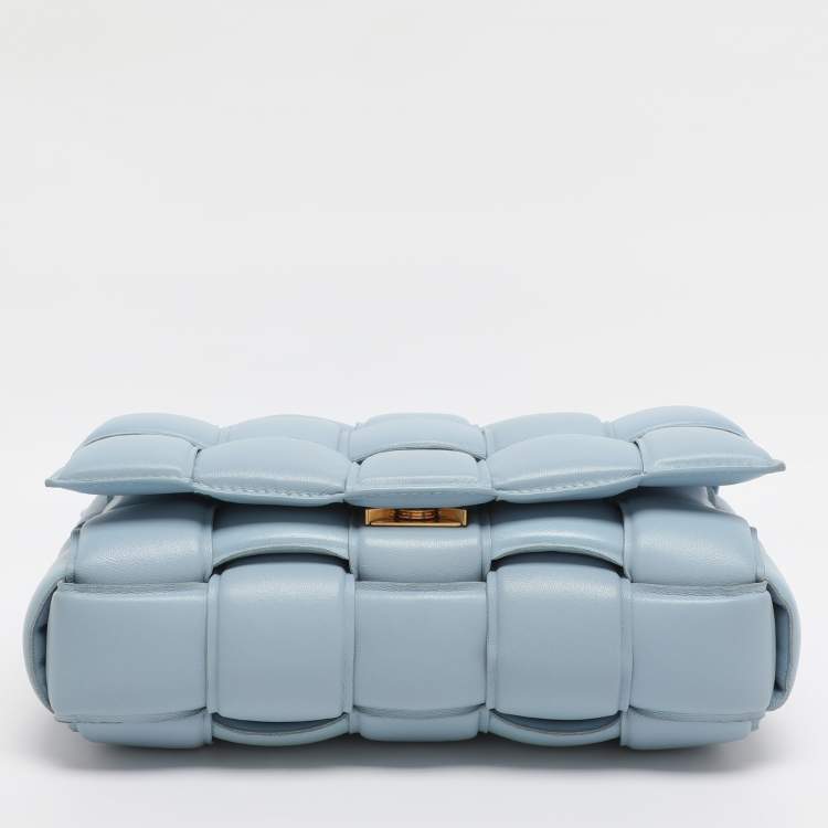 Pre Owned Bottega Veneta Light Blue Leather Cassette Padded Shoulder Bag