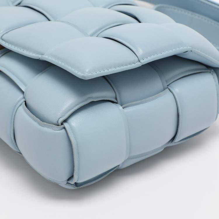 Pre Owned Bottega Veneta Light Blue Leather Cassette Padded Shoulder Bag