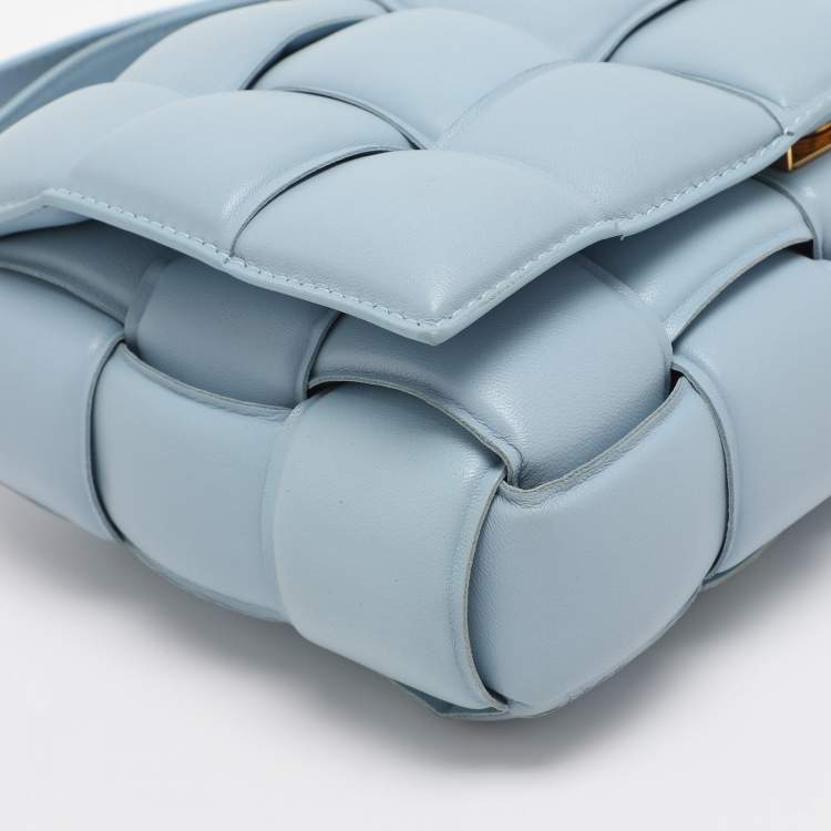 Pre Owned Bottega Veneta Light Blue Leather Cassette Padded Shoulder Bag