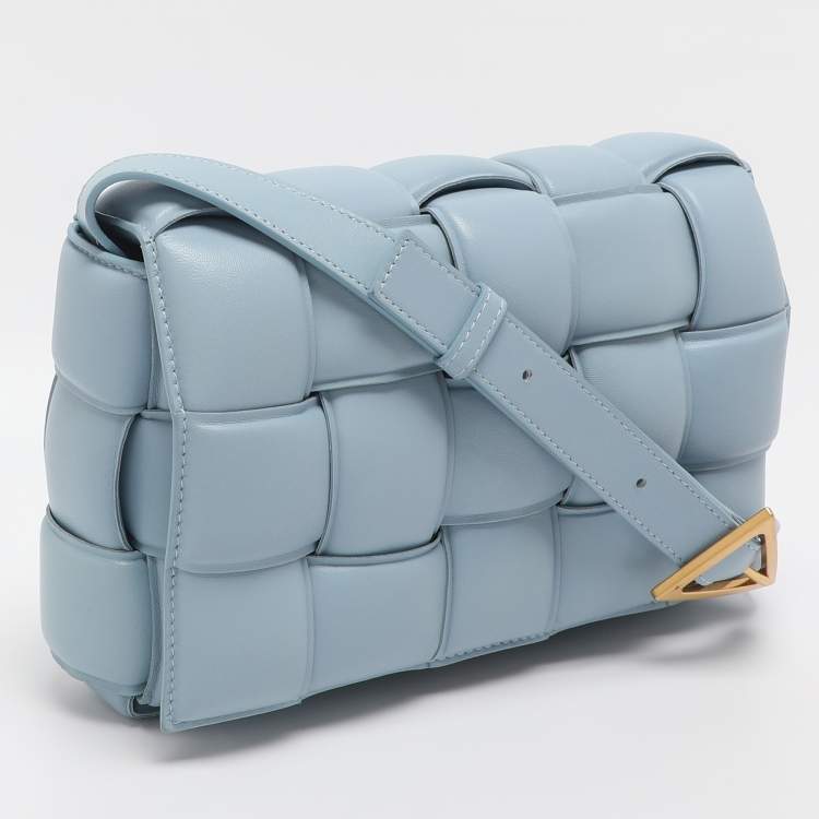 Pre Owned Bottega Veneta Light Blue Leather Cassette Padded Shoulder Bag