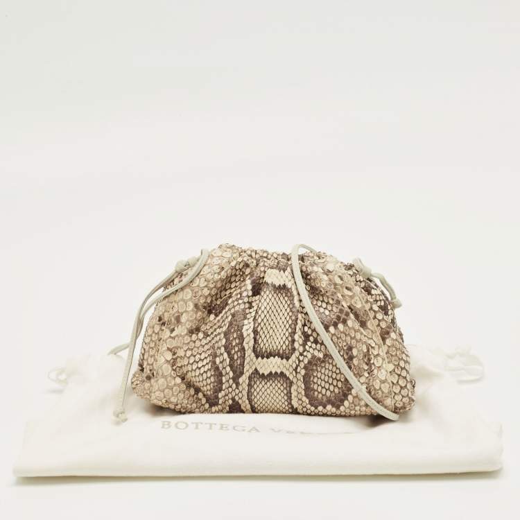 Pre Owned Bottega Veneta Beige Python Mini The Pouch Clutch