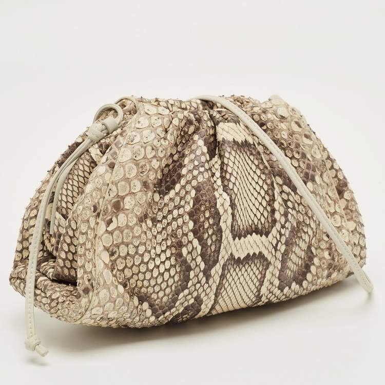 Pre Owned Bottega Veneta Beige Python Mini The Pouch Clutch