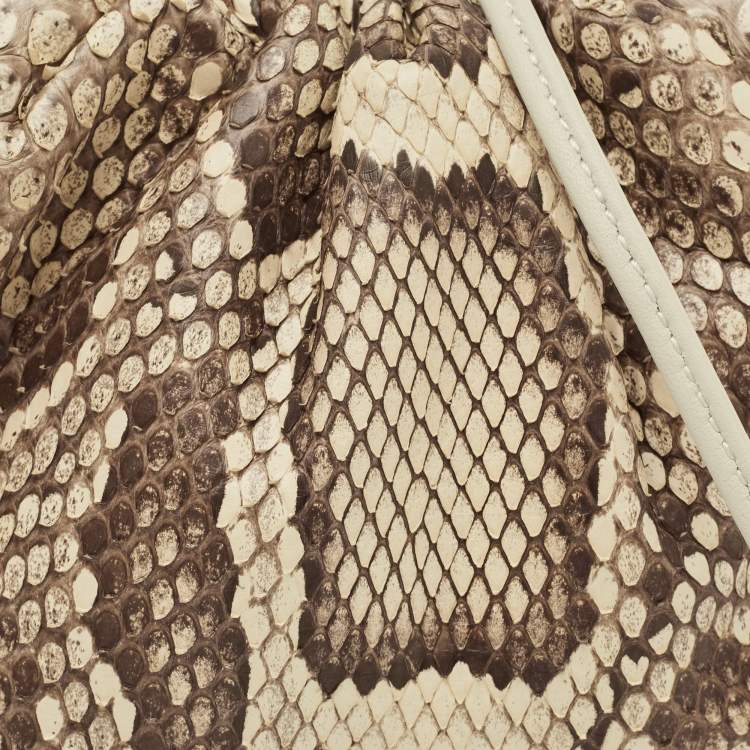 Pre Owned Bottega Veneta Beige Python Mini The Pouch Clutch