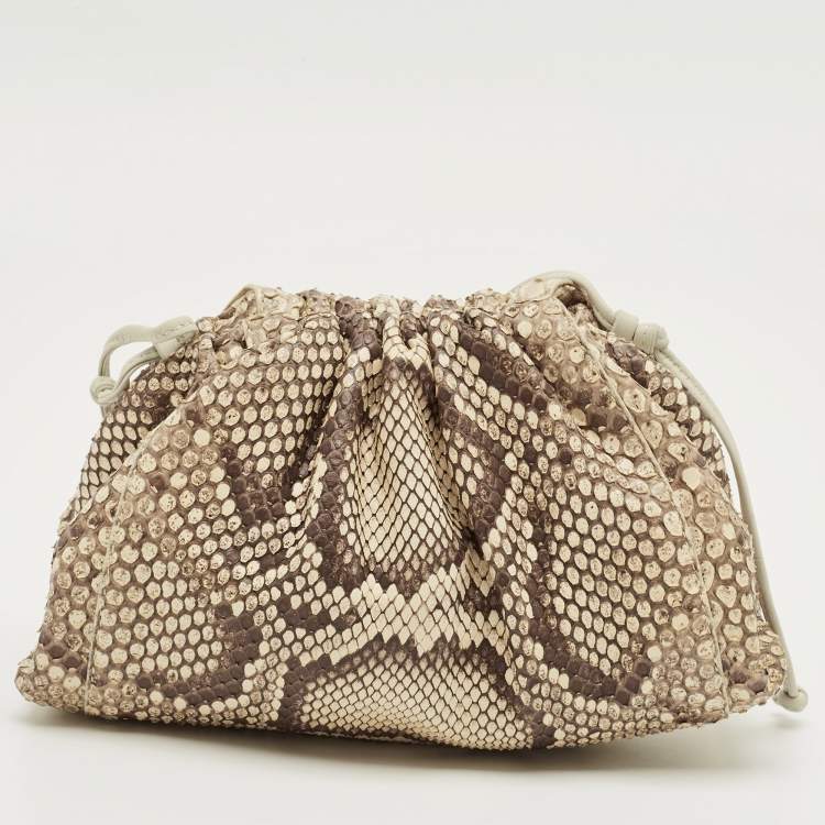 Pre Owned Bottega Veneta Beige Python Mini The Pouch Clutch
