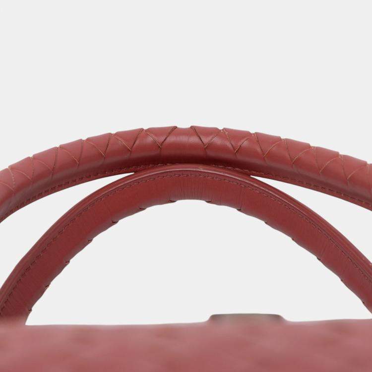 Pre Owned Bottega Veneta Red Medium Nappa Intrecciato Roma Tote