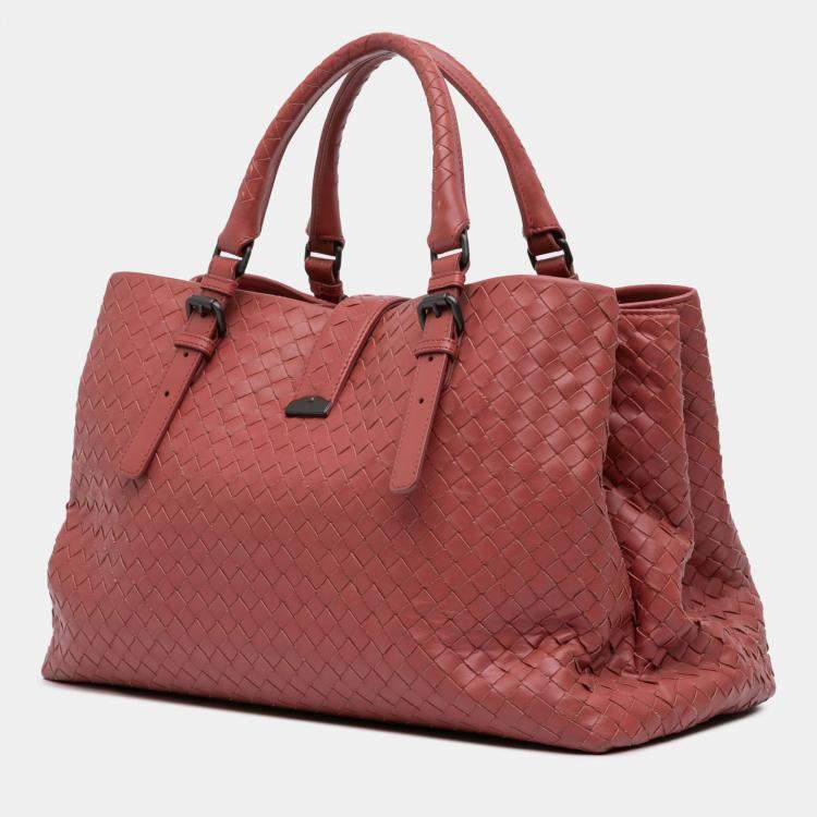 Pre Owned Bottega Veneta Red Medium Nappa Intrecciato Roma Tote