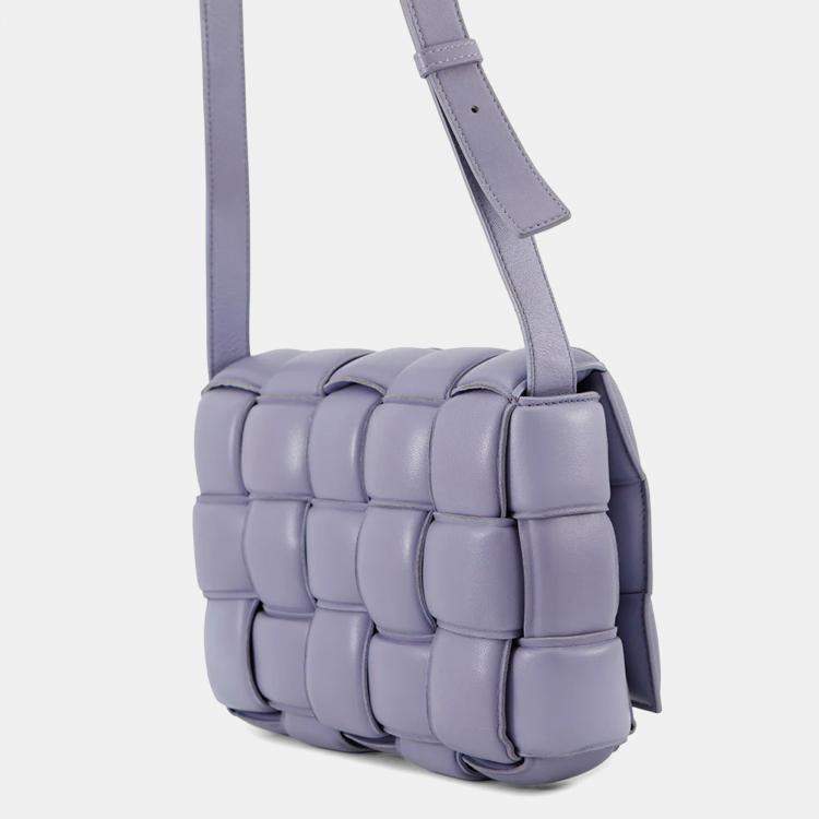 Pre Owned Bottega Veneta Maxi Intrecciato Padded Cassette Shoulder Bag Purple Leather