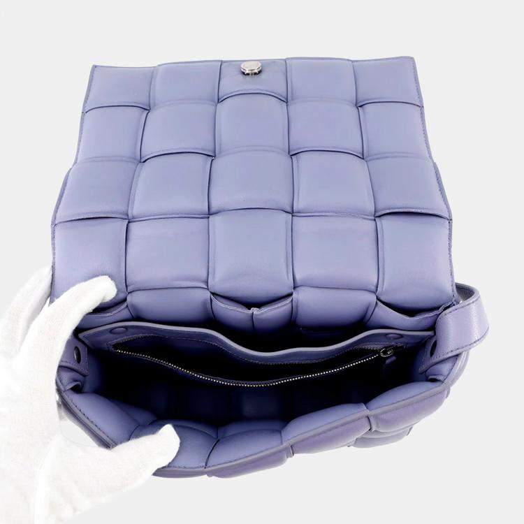Pre Owned Bottega Veneta Maxi Intrecciato Padded Cassette Shoulder Bag Purple Leather