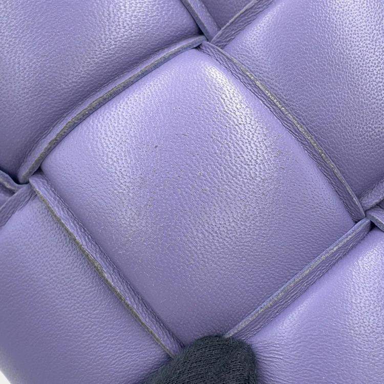 Pre Owned Bottega Veneta Maxi Intrecciato Padded Cassette Shoulder Bag Purple Leather