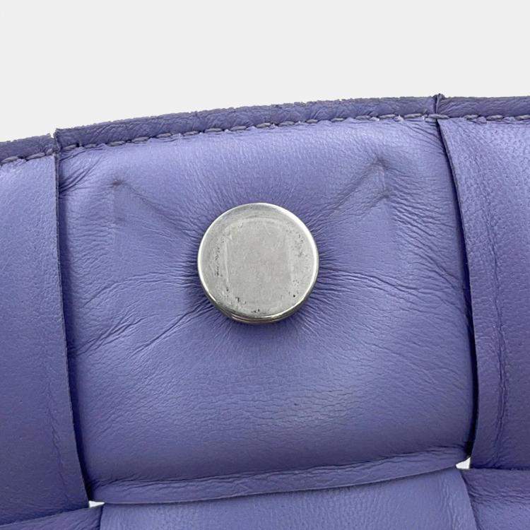 Pre Owned Bottega Veneta Maxi Intrecciato Padded Cassette Shoulder Bag Purple Leather