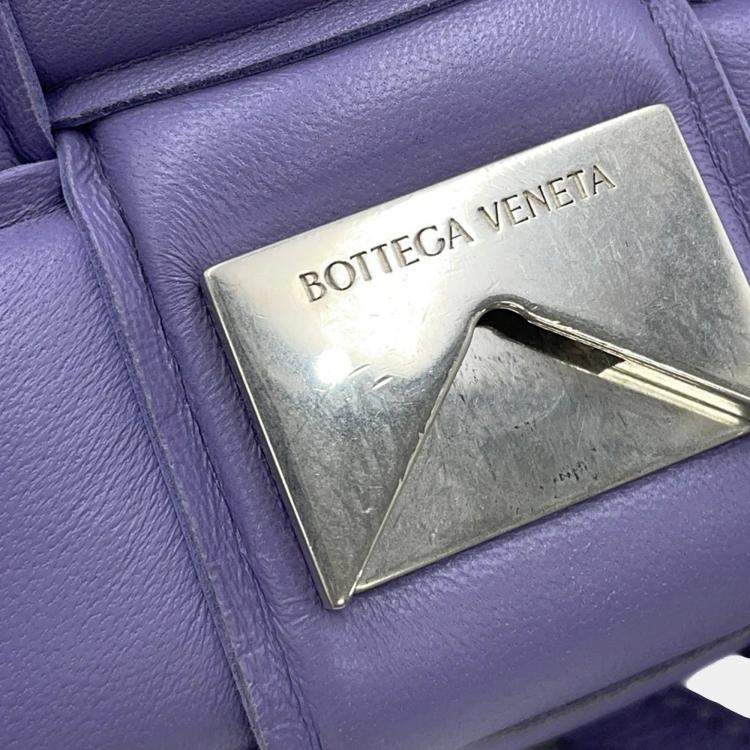 Pre Owned Bottega Veneta Maxi Intrecciato Padded Cassette Shoulder Bag Purple Leather