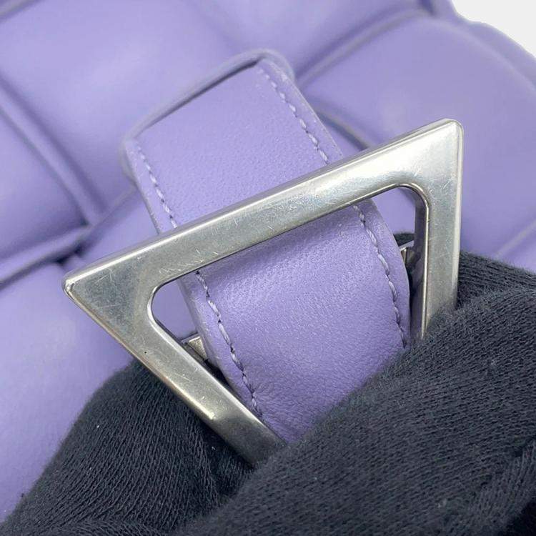 Pre Owned Bottega Veneta Maxi Intrecciato Padded Cassette Shoulder Bag Purple Leather