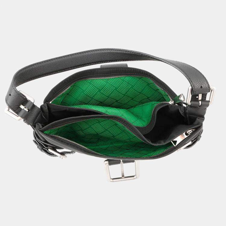 Pre Owned Bottega Veneta Flap Buckle Shoulder Bag Black Nylon Leather