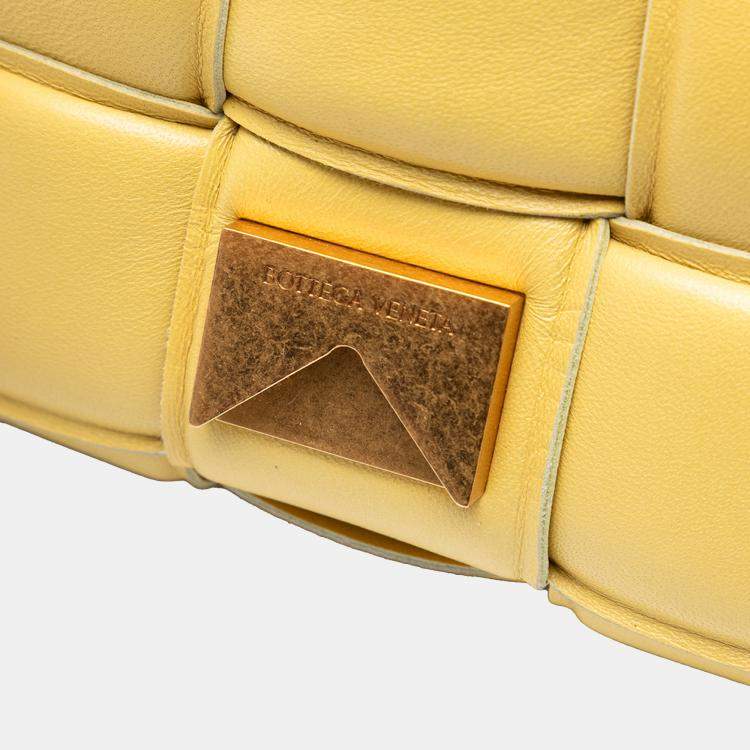 Pre Owned Bottega Veneta Yellow Nappa Intrecciato Padded Chain Cassette Satchel