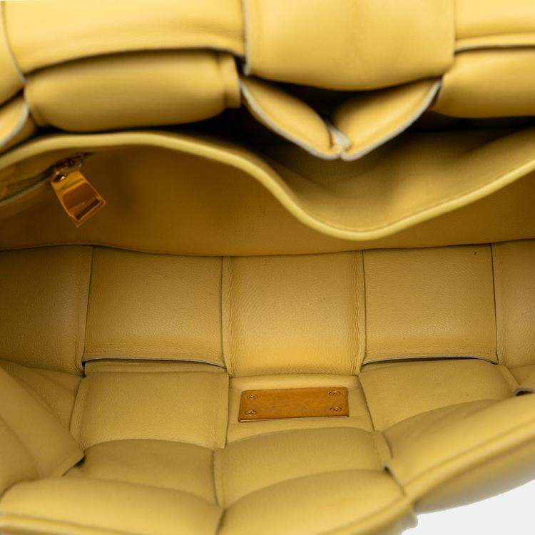 Pre Owned Bottega Veneta Yellow Nappa Intrecciato Padded Chain Cassette Satchel