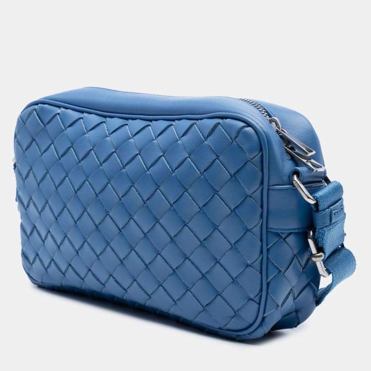 Pre Owned Bottega Veneta Blue Small Nappa Intrecciato Camera Bag