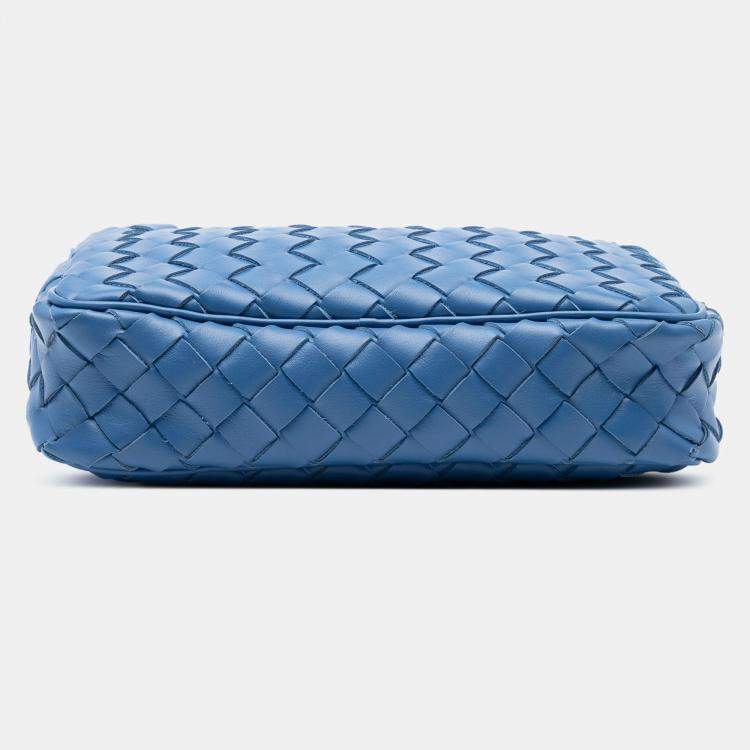 Pre Owned Bottega Veneta Blue Small Nappa Intrecciato Camera Bag