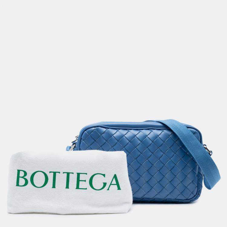 Pre Owned Bottega Veneta Blue Small Nappa Intrecciato Camera Bag