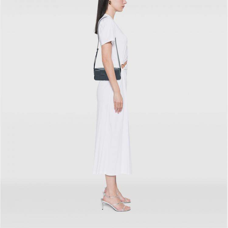 Pre Owned Bottega Veneta Grey Small Lambskin Intrecciato Brick Cassette