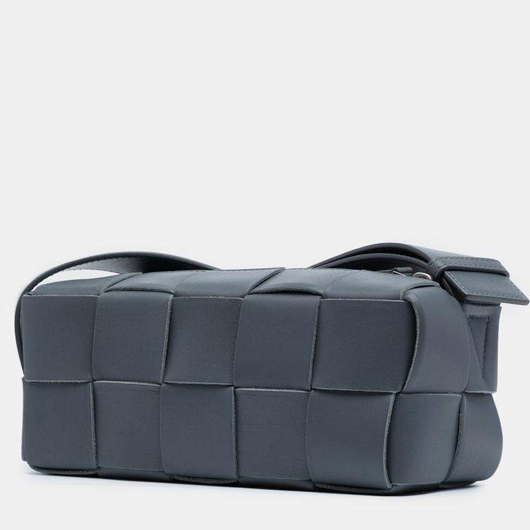 Pre Owned Bottega Veneta Grey Small Lambskin Intrecciato Brick Cassette