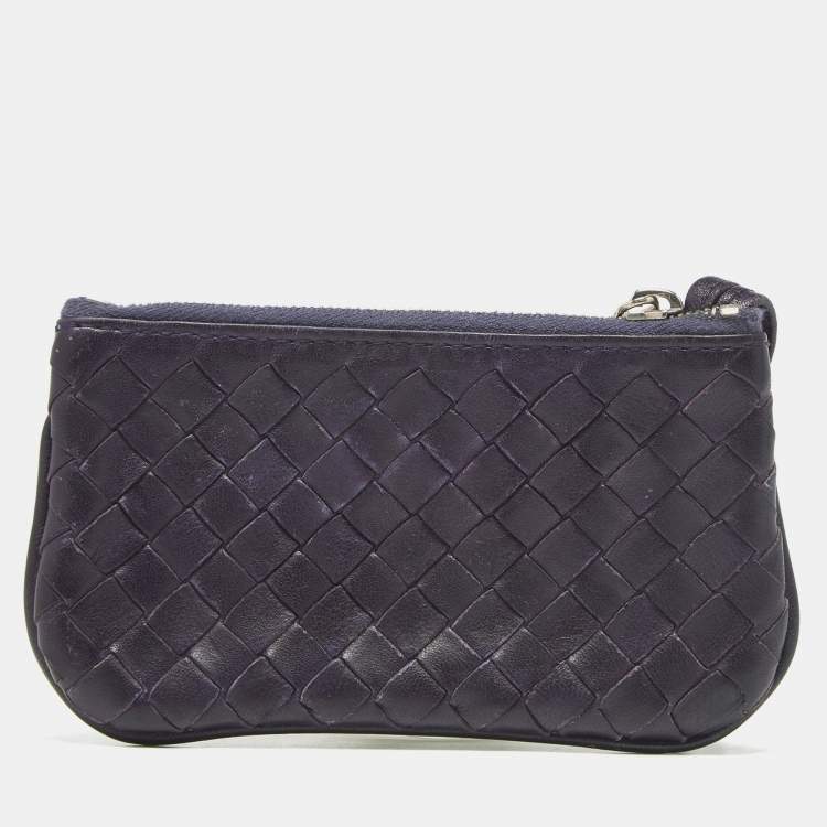 Pre Owned Bottega Veneta Purple Intrecciato Leather Coin Purse