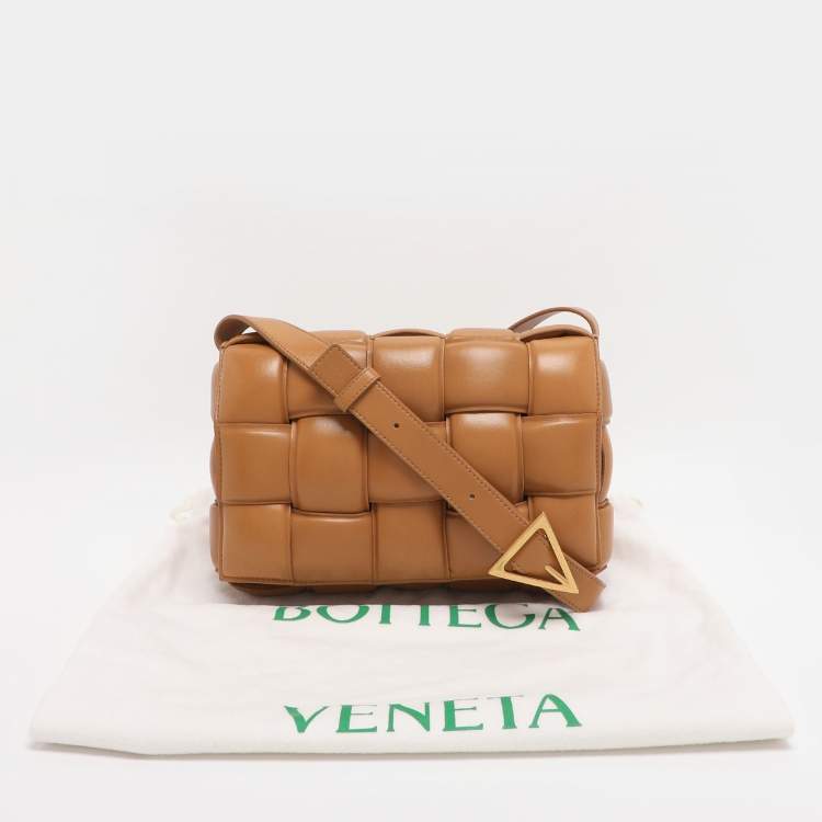 Pre Owned Bottega Veneta Tan Intreccio Leather Padded Cassette Shoulder Bag