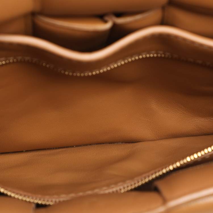 Pre Owned Bottega Veneta Tan Intreccio Leather Padded Cassette Shoulder Bag