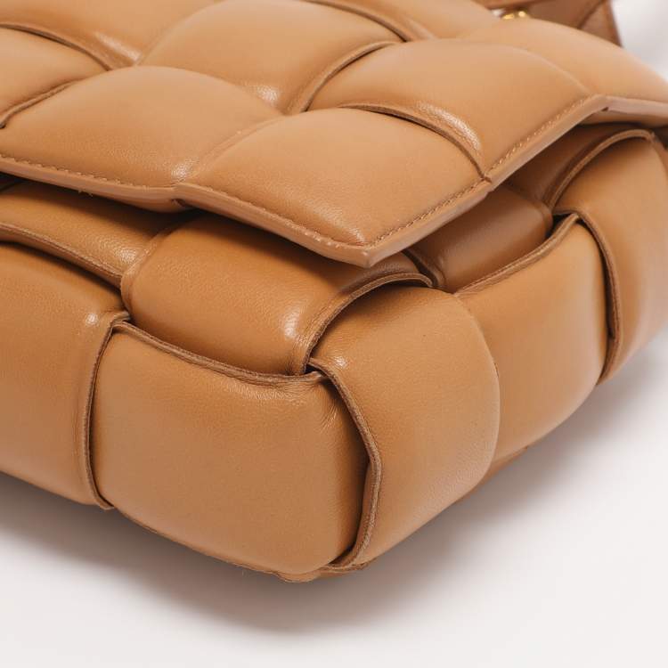 Pre Owned Bottega Veneta Tan Intreccio Leather Padded Cassette Shoulder Bag