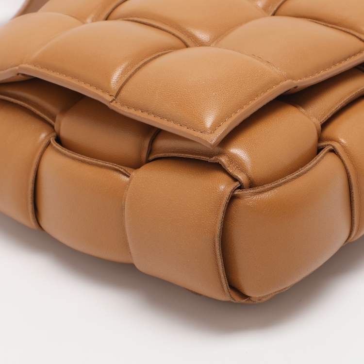 Pre Owned Bottega Veneta Tan Intreccio Leather Padded Cassette Shoulder Bag