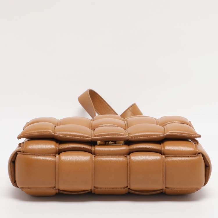 Pre Owned Bottega Veneta Tan Intreccio Leather Padded Cassette Shoulder Bag