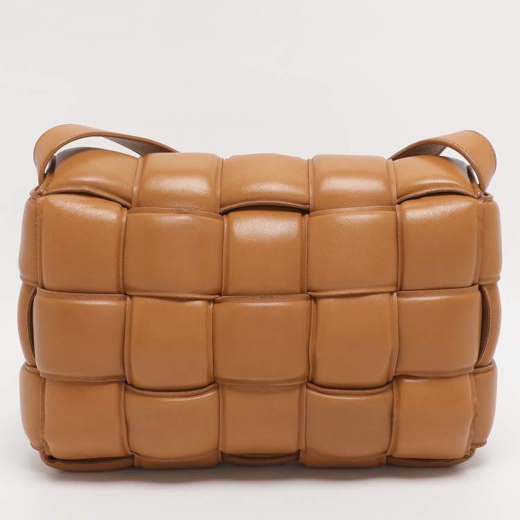 Pre Owned Bottega Veneta Tan Intreccio Leather Padded Cassette Shoulder Bag