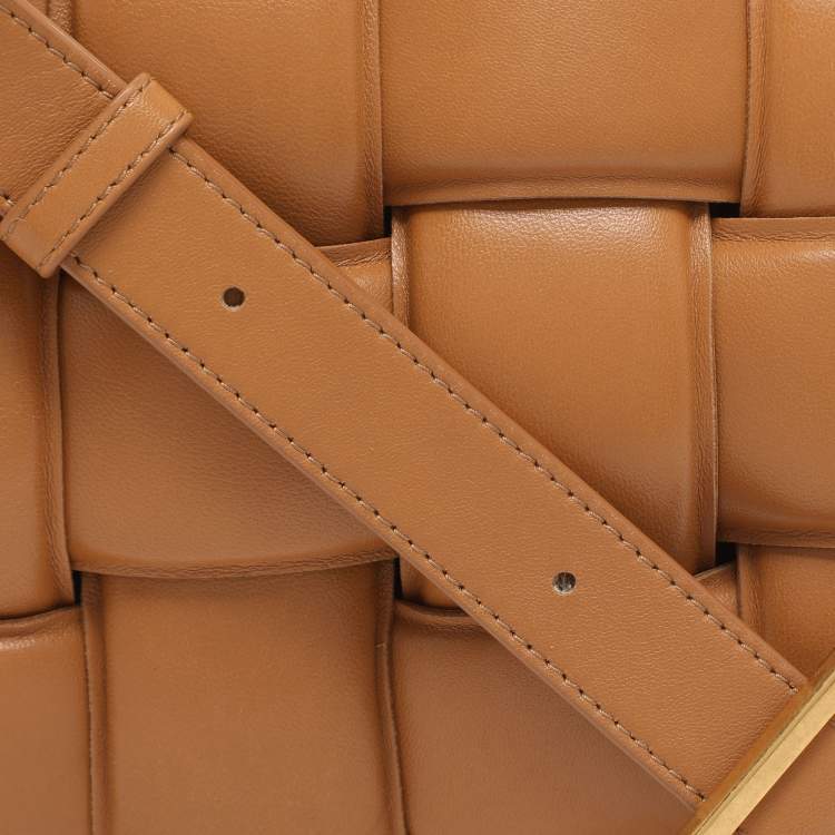 Pre Owned Bottega Veneta Tan Intreccio Leather Padded Cassette Shoulder Bag