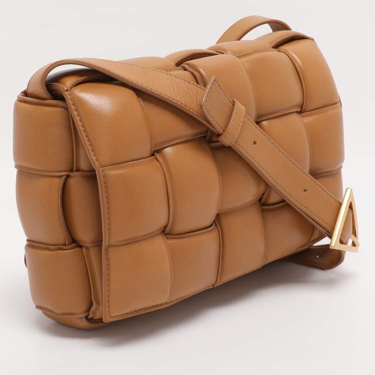 Pre Owned Bottega Veneta Tan Intreccio Leather Padded Cassette Shoulder Bag