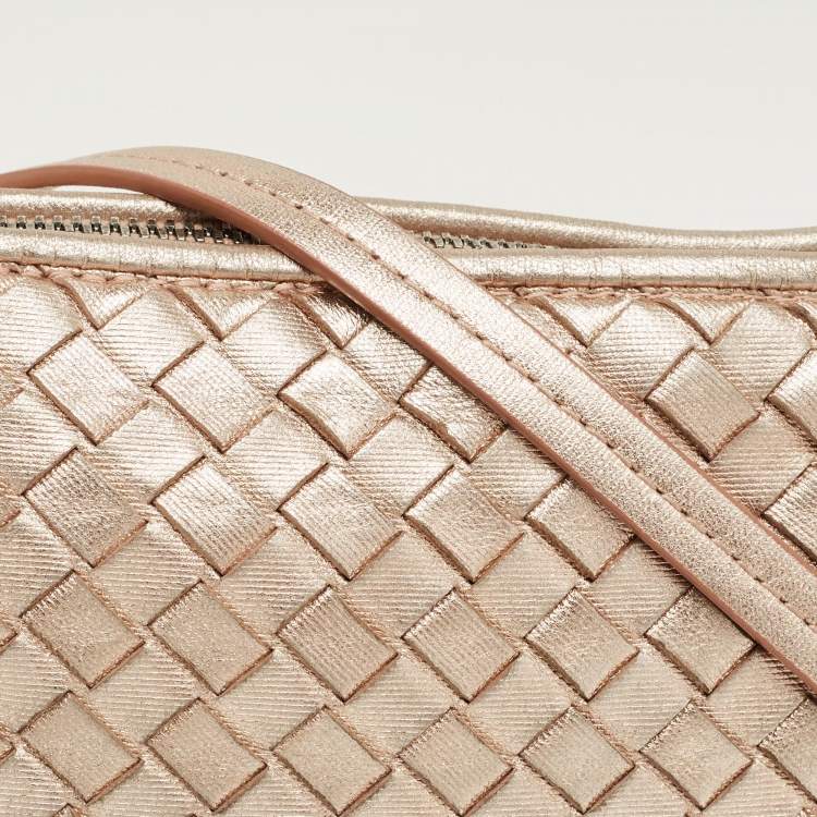 Pre Owned Bottega Veneta Rose Gold Intrecciato Leather Nodini Crossbody Bag
