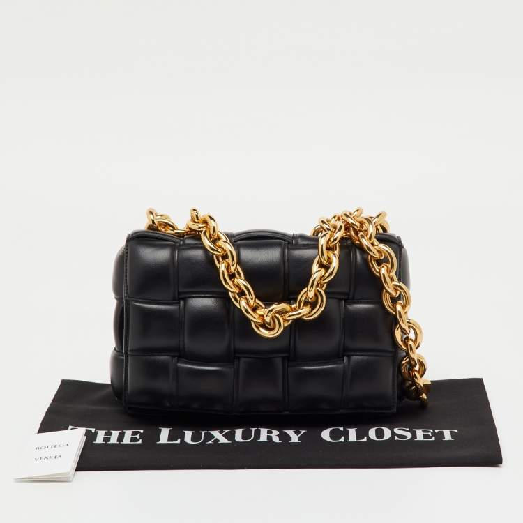 مملوكة مسبقًا حقيبة بوتيغا فينيتا سوداء جلد مبطن سلسلة كاسيت بمقبض علوي