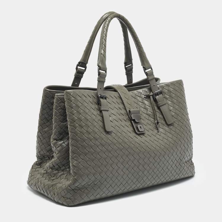 Pre Owned Bottega Veneta Grey Intrecciato Leather Medium Roma Tote