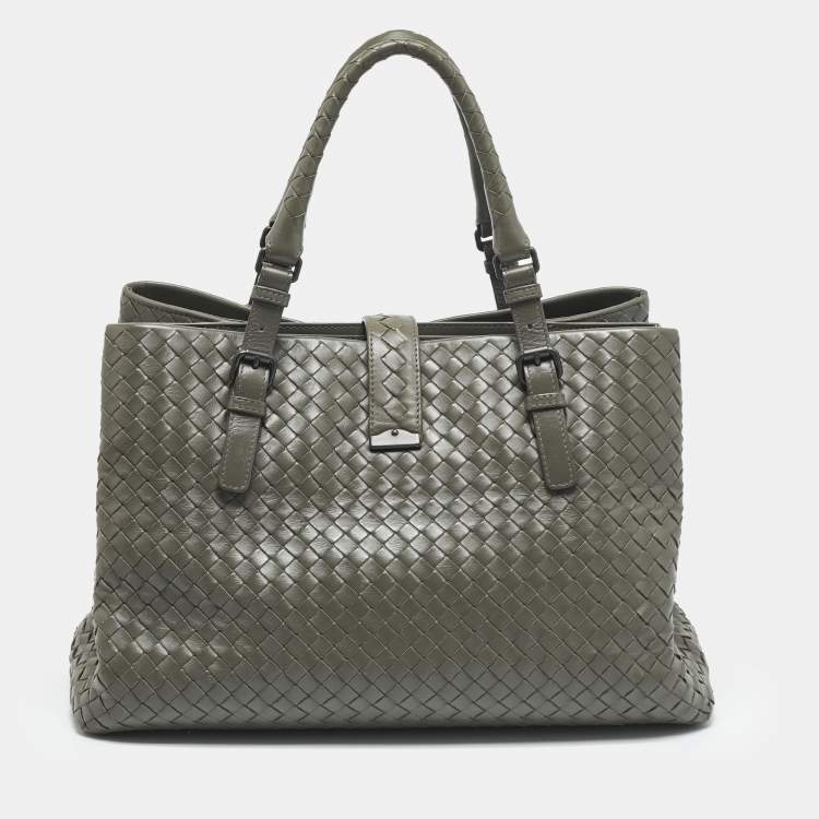 Pre Owned Bottega Veneta Grey Intrecciato Leather Medium Roma Tote