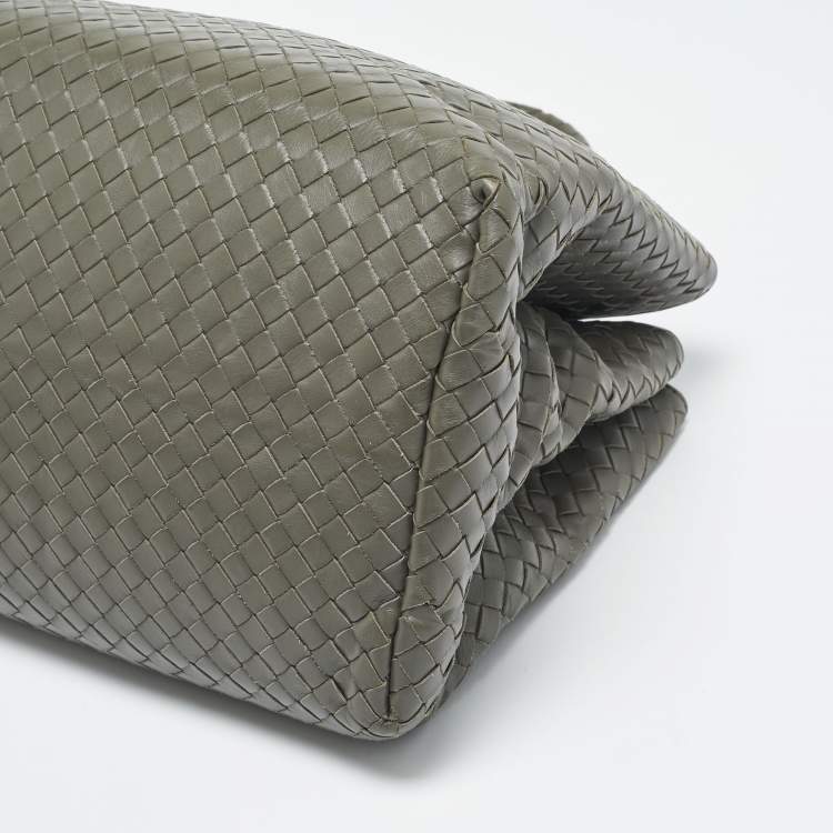 Pre Owned Bottega Veneta Grey Intrecciato Leather Medium Roma Tote