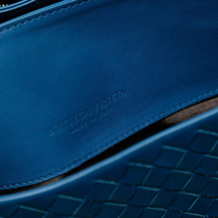 Pre Owned Bottega Veneta Blue Medium Nappa Intrecciato Roma Tote