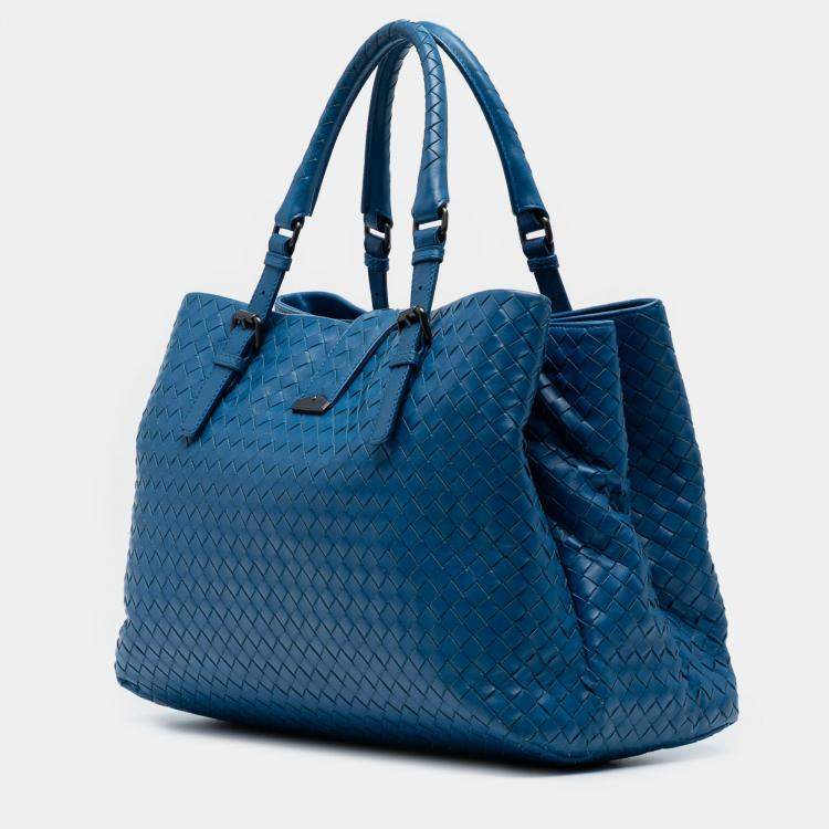 Pre Owned Bottega Veneta Blue Medium Nappa Intrecciato Roma Tote